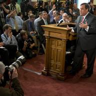 TRENTON, NJ - NJ Governor Chris Christie speaks to press on March 28, the day after an internal investigation exonerates him from involvement in Bridgegate.