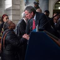 Mayor Bill de Blasio and Speaker Corey Johnson announce an agreement today to move forward on closing Rikers Island. Wednesday, Feb. 14 2018 at City Hall.