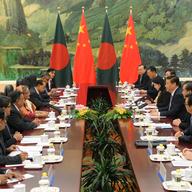 Bangladesh Prime Minister Sheikh Hasina talks with Chairman of the National Committee of the Chinese People's Political Consultative Conference Yu Zhengsheng in Beijing.