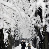Mother and son walk on snow covered alley downtown Sarajevo, on Tuesday, Dec. 23, 2003. Snow cover deep up to 30 cm. and daily temperature up to minus 10 Celsius caused problems in traffic.