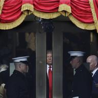 President-elect Donald Trump waits to step out onto the portico for his Presidential Inauguration at the U.S. Capitol in Washington, on Jan. 20, 2017.