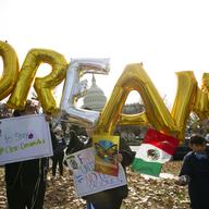 Demonstrators hold up balloons during an immigration rally in support of the Deferred Action for Childhood Arrivals (DACA), and Temporary Protected Status (TPS), programs, near the U.S. Capitol.