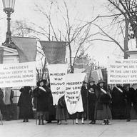 Women pickets at White House gate in Washington sometime in 1918.