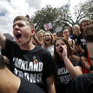Student survivors from Marjory Stoneman Douglas High School rally for gun control reform on the steps of the state capitol, in Tallahassee, Fla. on Wednesday, February 21, 2018.