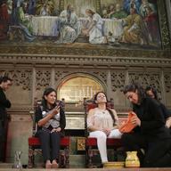 Rev. Chloe Breyer, right, washes Aura Hernandez' feet during a service at the Fourth Universalist Society in New York, Thursday, March 29, 2018.
