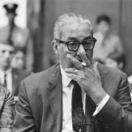 Thurgood Marshall, solicitor general of the U.S., has a smoke during a Senate hearing on his fitness to be appointed to the U.S. Supreme Court in Washington, July 19, 1967.