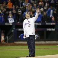 Keith Hernandez throws out the ceremonial first pitch before Game 1 of the National League baseball championship series between the New York Mets and the Chicago Cubs Saturday, Oct. 17, 2015, in NY.
