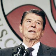 In this April 24, 1986 file photo, President Ronald Reagan addresses the U.S. Chamber of Commerce in Washington, D.C. 