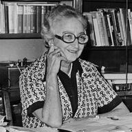 Greek newspaper Helen Vlachos sits at her desk.