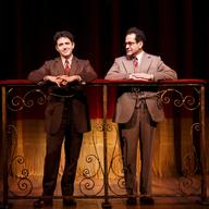 Santino Fontana and Tony Shalhoub in a scene from Lincoln Center Theater's production of 'Act One,' a play written and directed by James Lapine, at the Vivian Beaumont Theater. 
