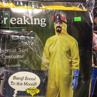 A Hazmat suit Halloween costume on the racks at a Halloween pop-up store. Many of these costumes are sold out at other shops around the city, which many attribute to interest in Ebola. 