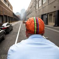 Biking through the streets of Manhattan.