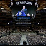 NYPD Police Commissioner Bill Bratton addresses 822 new police officers at cadet graduation in July 2015.