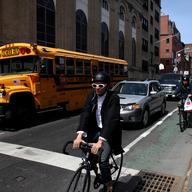 Bikers in Lower Manhattan using the bike lanes.