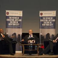 Bill Thompson, Leonard Lopate, Kurt Andersen at the One Percent for Culture Mayoral Forum, July 30, 2013
