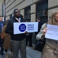 Attorneys protesting an immigrant's arrest outside Brooklyn Criminal Court on Nov. 28, 2017.