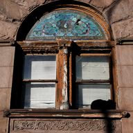 Detailed stain glass in an historic building in Bedford-Stuyvesant, Brooklyn.