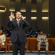 Linda Powell, Andrew Garman, Larry Powell, and Philip Kerr in a scene from the Playwrights Horizons New York premiere production of 'The Christians'