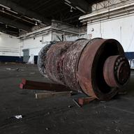 An elevator motor from the World Trade Center that was destroyed on 9/11. The motor is modeled after ones used in diamond minds. 