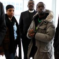 Constance and Francelot Graham at Bronx Criminal Court for trial of officer who shot their son Ramarley Graham in February 2012.