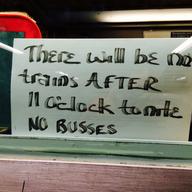 Sign in subway station token booth on evening of Jan. 26, 2015