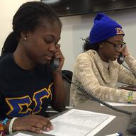 Anna Henebeng and Sakinah Benjamin make get-out-the-vote calls for the nonpartisan group NYC Votes, part of the City Campaign Finance Board.