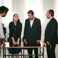 Viviane (Ronit Elkabetz), Carmel (Menashe Noy) and Shimon (Sasson Gabay) in GETT