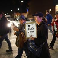  People march along Sunset Boulevard  in a candlelight walk and memorial for Sarah Jones, an assistant camerawoman who was killed by a train while shooting the Gregg Allman biopic film Midnight Rider.