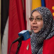 Humera Khan, Executive Director of the civil non-profit counter-terrorism group Muflehun, spoke with members of the press at UN Headquarters in New York City.