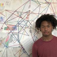 Justin Capers, an student at Lower Manhattan Arts Academy, in the classroom at the Whitney's Biennial.