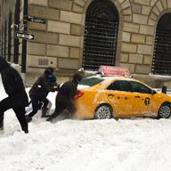 Cabbie stranded on Liberty St. in the Financial District during the blizzard on Jan. 23, 2016.
