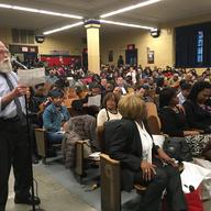 Dozens of Crown Heights residents came to a 2017 town hall meeting to oppose the opening of a new homeless shelter.