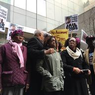 Supporters of Akai Gurley protest outside Brooklyn District Attorney Ken Thompson's office include Gurley's Aunt Hertencia Petersen, and Melissa Butler, who gave CPR to Gurley after he was shot.