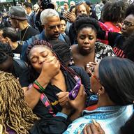 Family, friends and supporters of Akai Gurley protest outside Brooklyn court following the sentencing of former NYPD Officer Peter Liang.