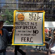 Anti-natural gas pipeline activists protest outside of Sen. ChuckSchumer's midtown office calling on federal officials to halt construction of the Algonquin Incremental Market pipeline.