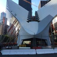A close view of the Santiago Calatrava designed transit hub at the World Trade Center site.