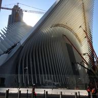 View of the Santiago Calatrava designed transit hub from Greenwich and Fulton Streets, which opened to the public for the first time in four decades.