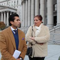 Paul Liggieri and his client, Lisa Marie Cater, gave a statement in front of the Southern District of New York courthouse in Manhattan on November 19, 2017.