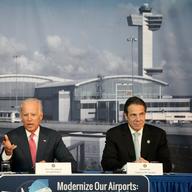 Vice President Joe Biden and Governor Andrew Cuomo announce a design competition in October 2014 to remake JFK and LaGuardia airports.