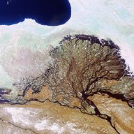 Siberia's Lena River Delta as captured by satellite in 2000. The USS Jeannette sailed in this region. 