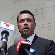 Staten Island congressman Michael Grimm speaks to reporters after his arraignment on federal charges in Brooklyn. Grimm denies the allegations in a 20-count indictment.