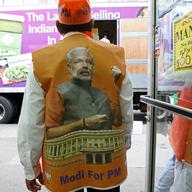 Supporters of Narenda Modi celebrating his election at the Patel Brothers grocery store in Jackson Heights, Queens.