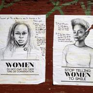 Tatyana Fazlalizadeh's original posters on Tompkins Ave. in Bedford-Stuyvesant, Brooklyn. 
