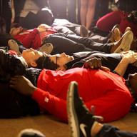 Protesters staging a 'die-in' after a Staten Island police officer was not indicted in the death of Eric Garner.