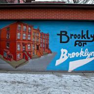 Painted garage in Bedford-Stuyvesant, Brooklyn. Households in this census tract matches the city's median income.