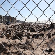 The pilings and caps of the old boardwalk at Beach 84th Street in Rockaway Park, Queens, a week before Memorial Day 2014.
