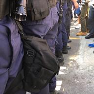 RNC protesters face off with police outside the Quicken Loans Arena in Cleveland. 
