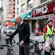 Matthew Shefler on one of his outings in which he confronts electric bike riders, enters businesses to discuss the law, and discusses the issue with local residents.