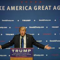 Donald Trump speaks to a crowded auditorium at a town hall meeting in Derry, New Hampshire on Wednesday, August 19, 2015.