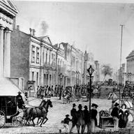 'View in Wall Street from Corner of Broadway', New York. Engraving from Eighty Years' Progress of the United States